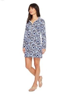 Lilly Pulitzer UPF 50+ Skipper Popover Dress, Oh My Cod, Beckon Blue, XXS